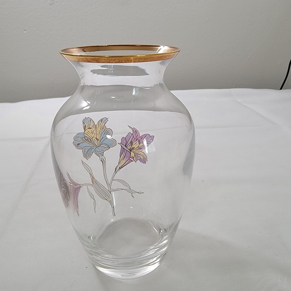 J G Durand Cristal D'Arques Crystal Enamel Lily 5" Vase France Original Box - Picture 2 of 11